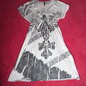 y2k black and white distressed babydoll shirt dress